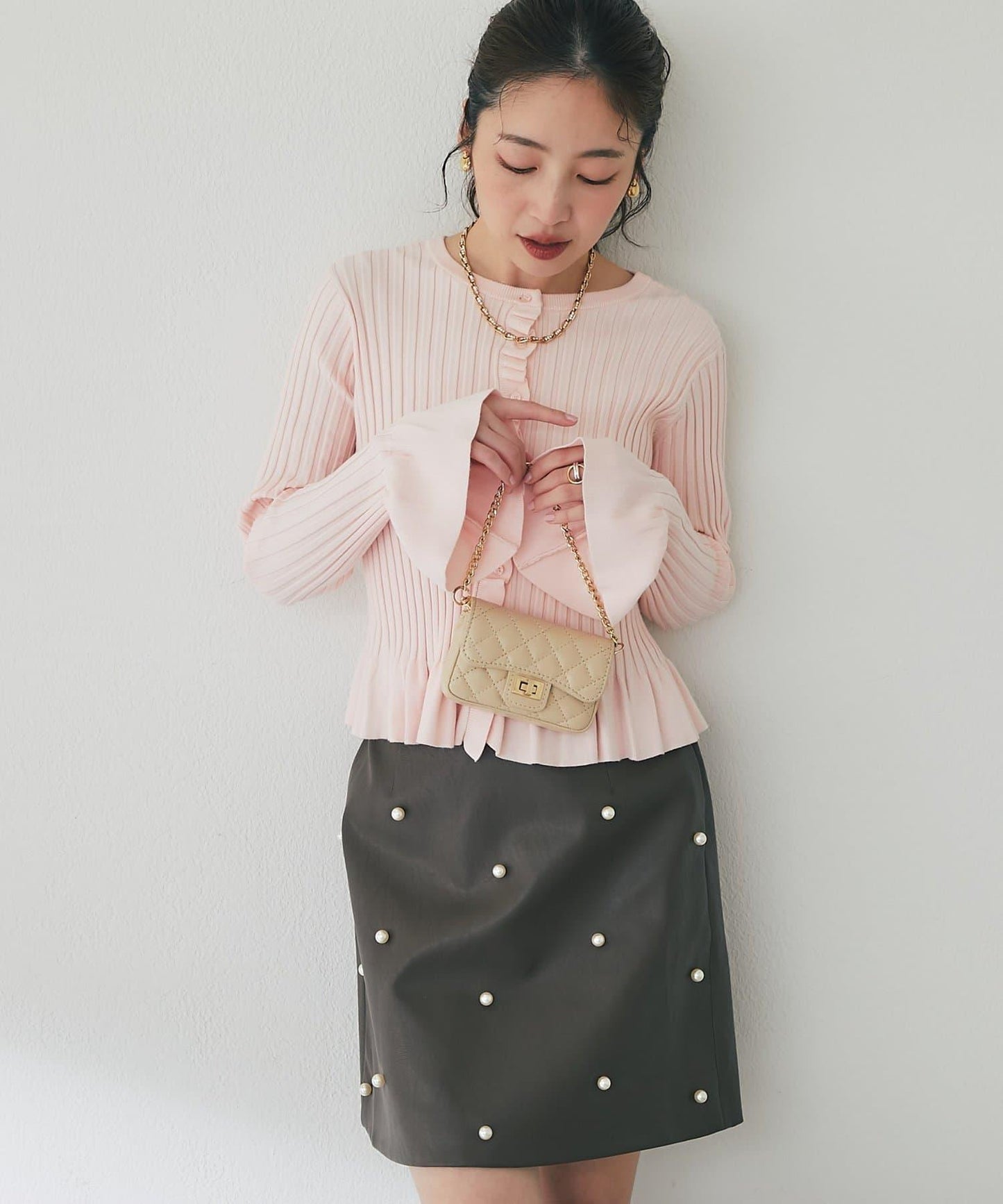 荷葉邊羅紋針織開衫