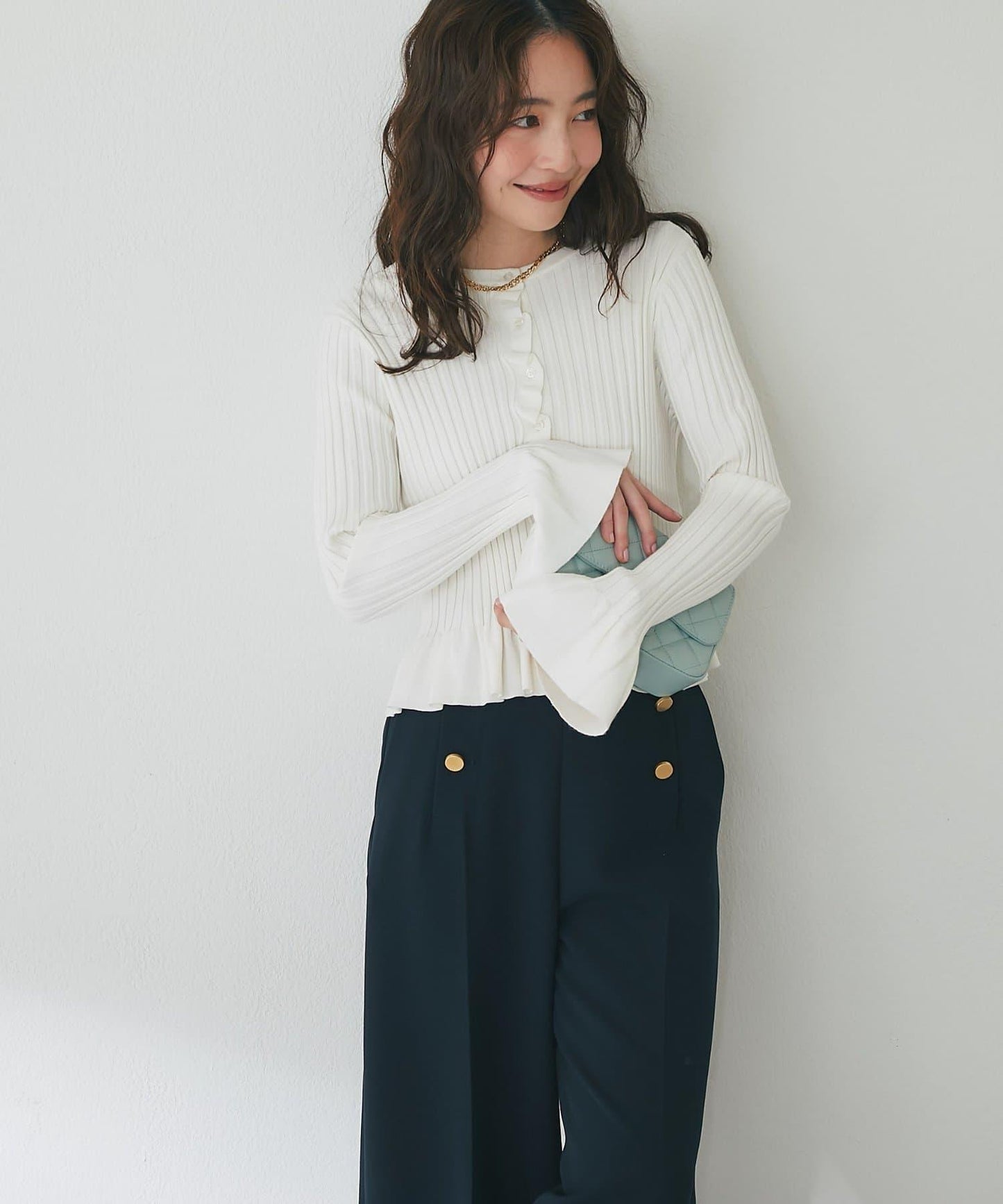 荷葉邊羅紋針織開衫