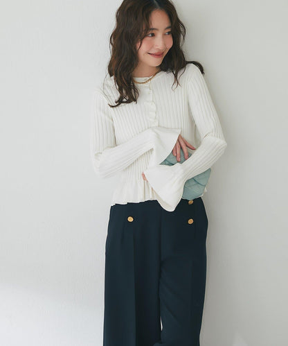荷葉邊羅紋針織開衫