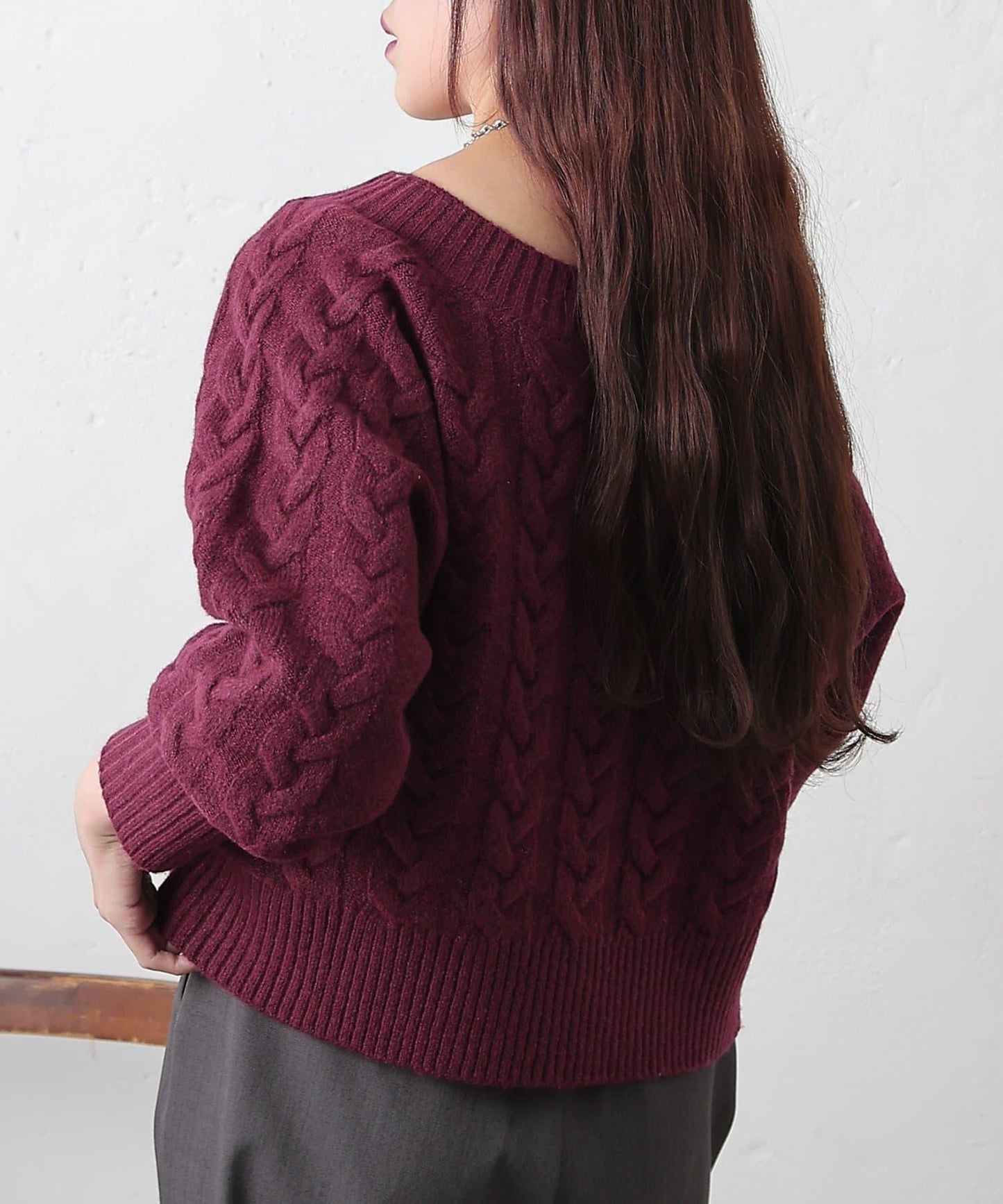 加絨麻花針織套頭衫