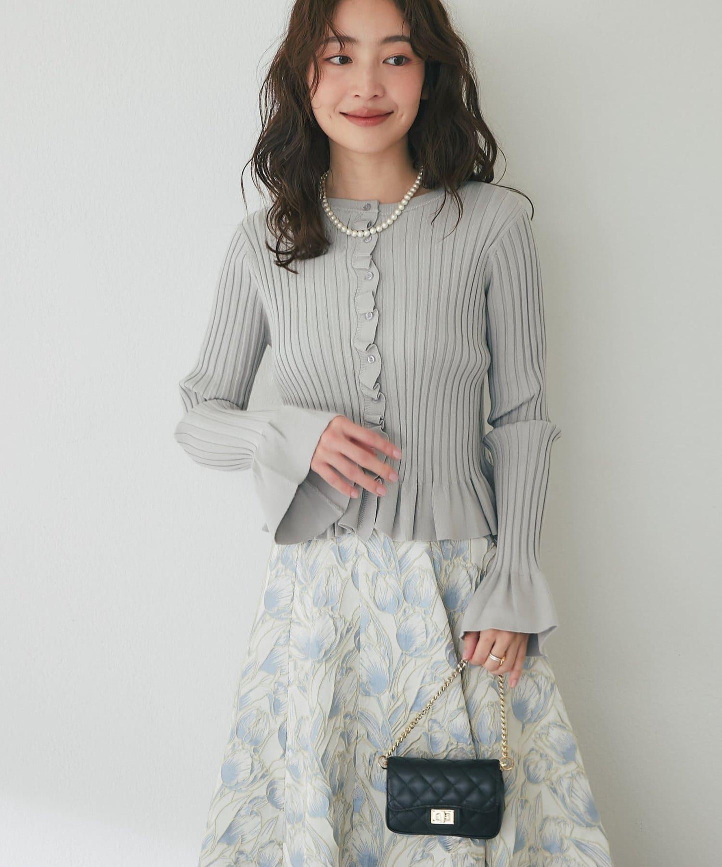 荷葉邊羅紋針織開衫