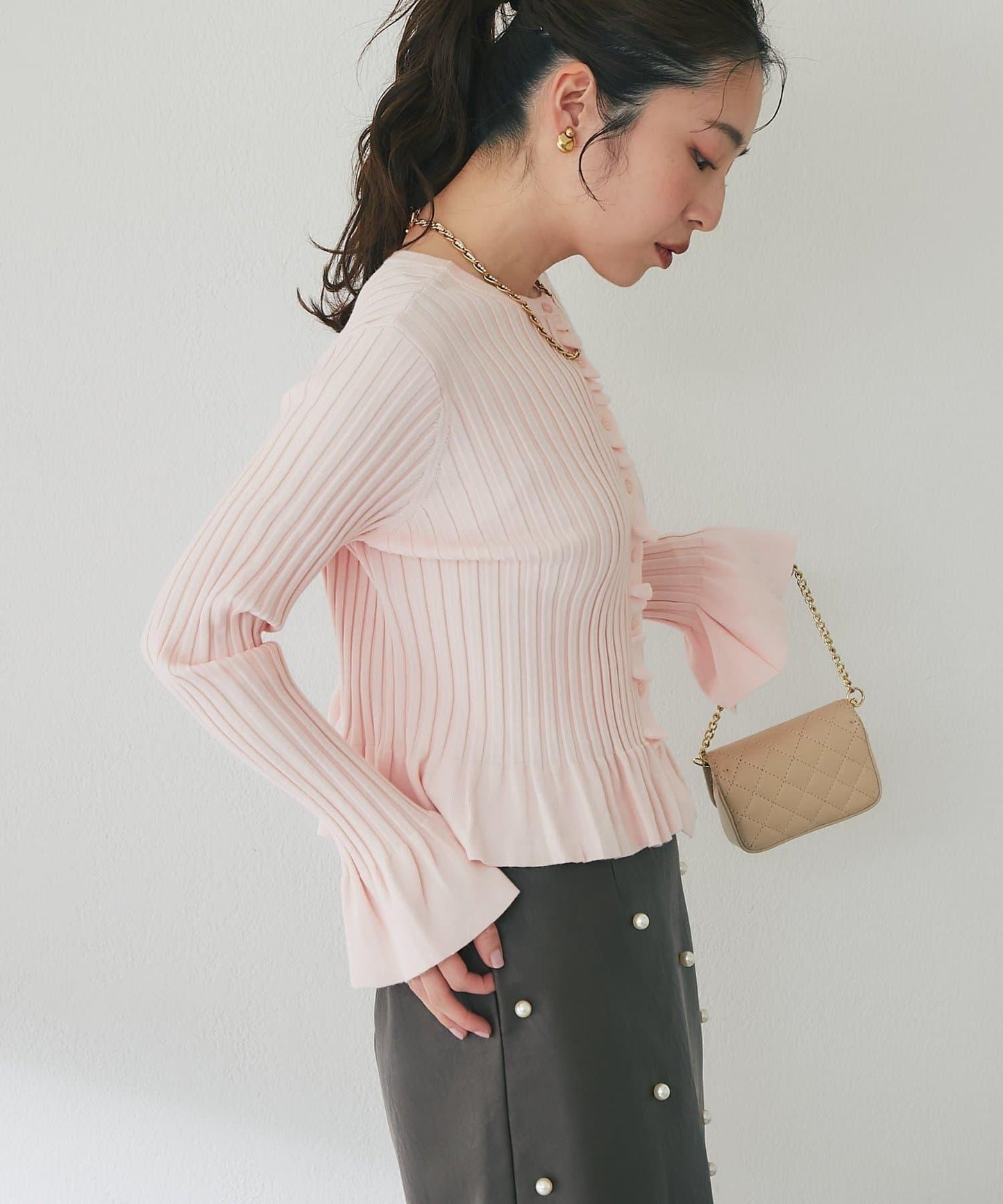 荷葉邊羅紋針織開衫