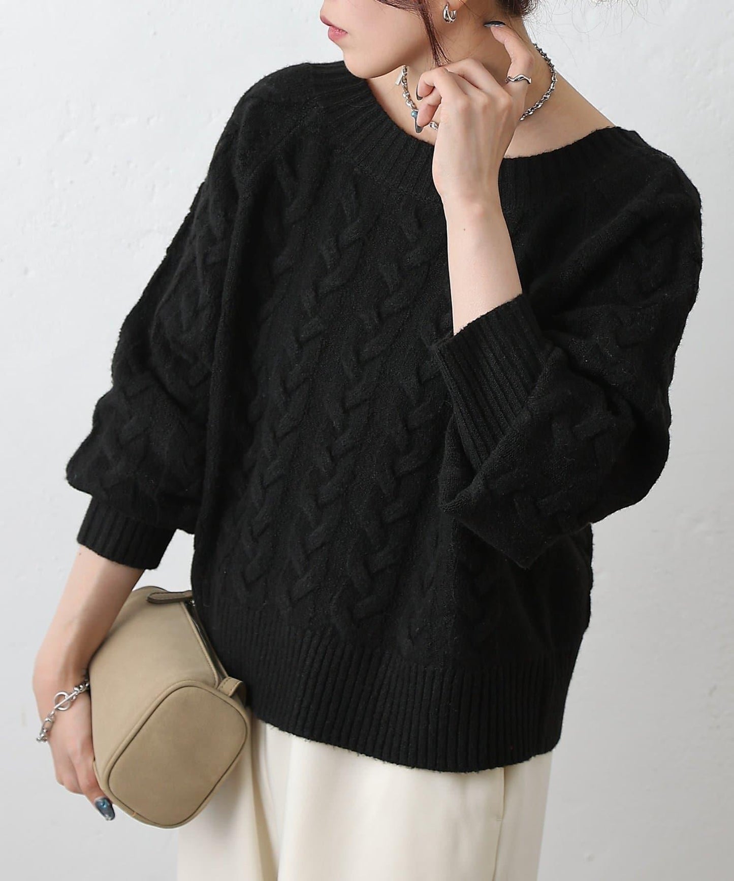 加絨麻花針織套頭衫