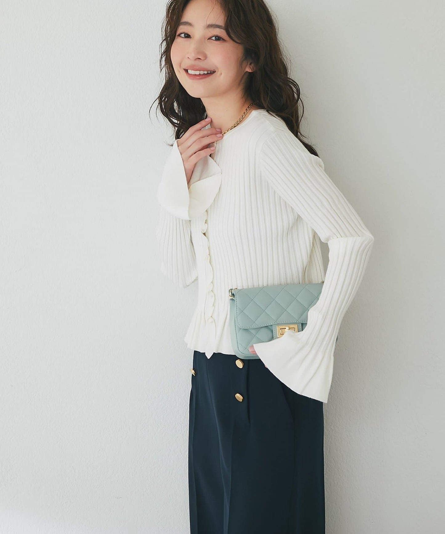 荷葉邊羅紋針織開衫