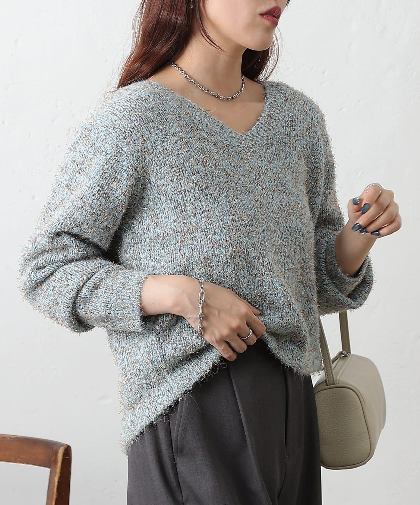 混紡紗線2WAY針織套頭衫