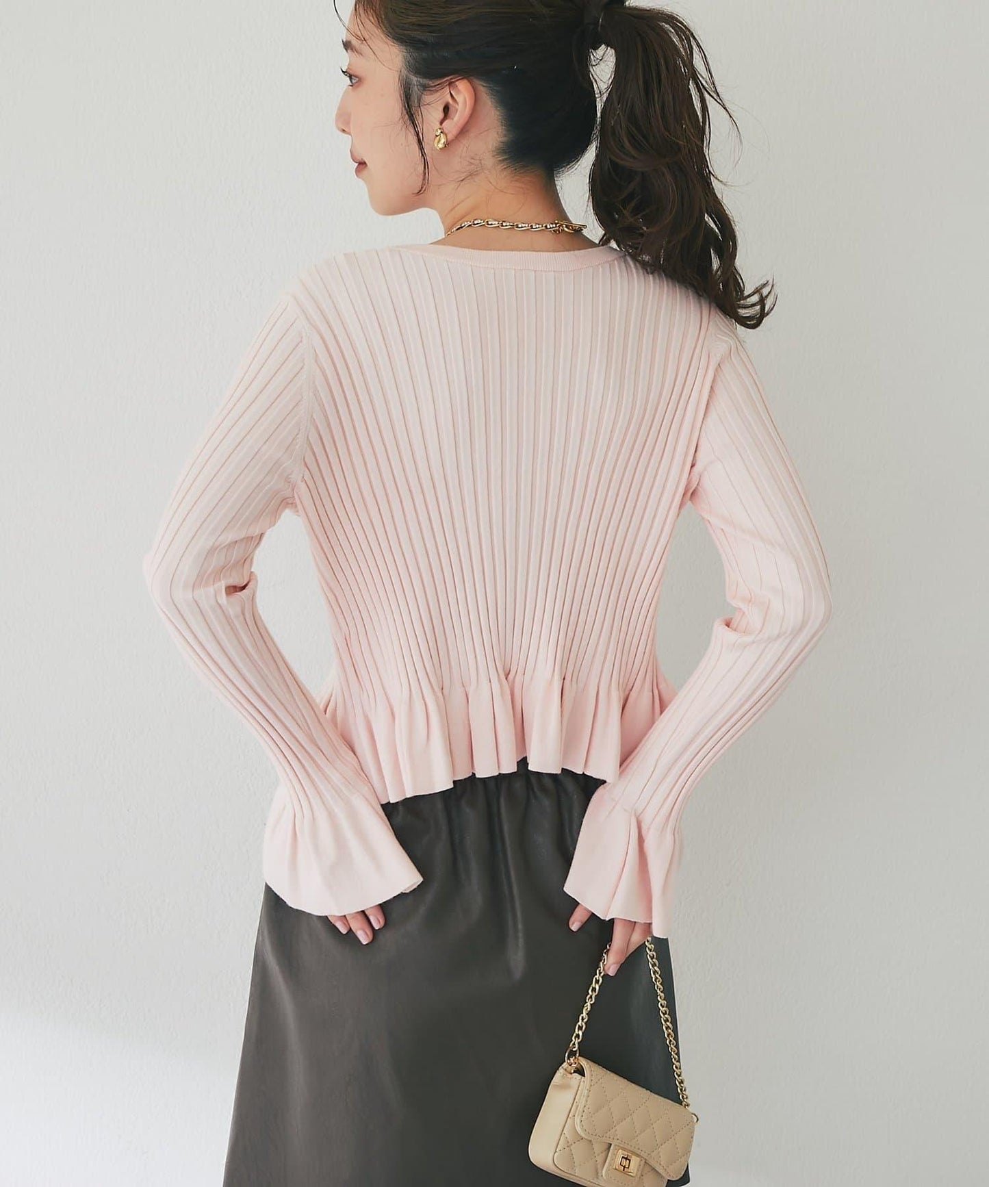 荷葉邊羅紋針織開衫