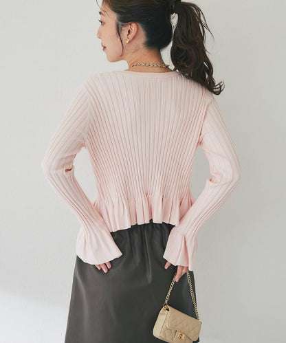 荷葉邊羅紋針織開衫