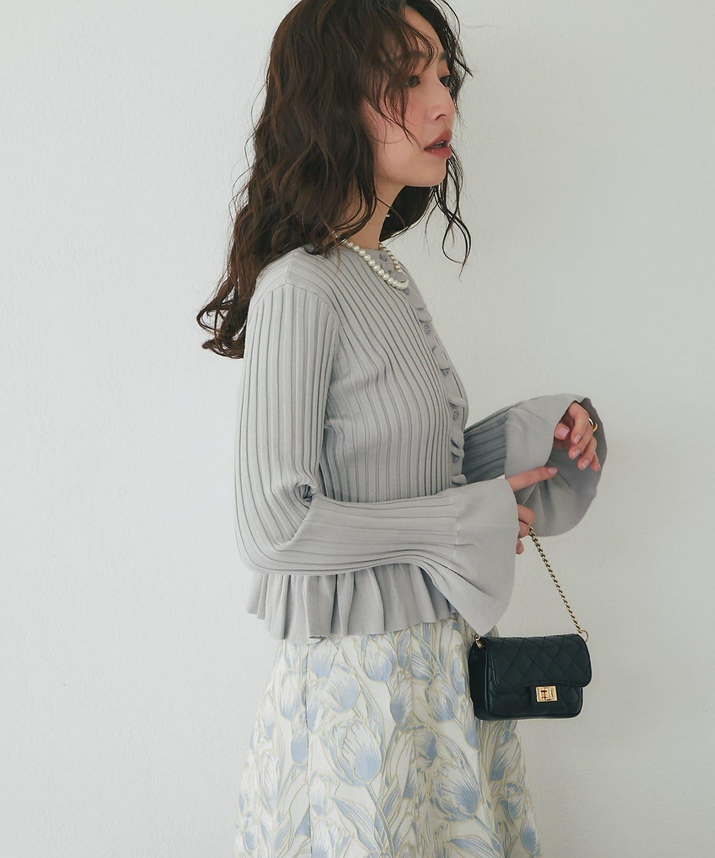 荷葉邊羅紋針織開衫