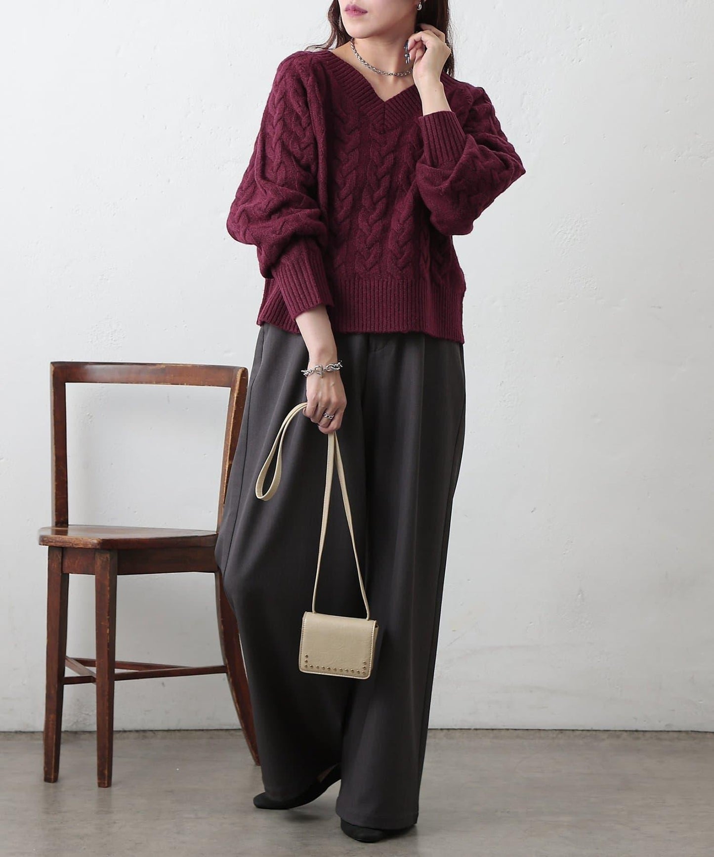 加絨麻花針織套頭衫