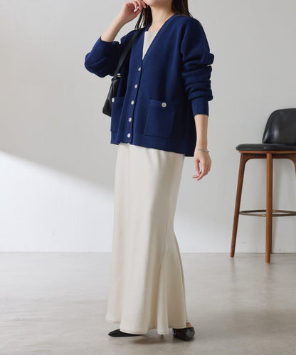 【腰部遮蓋】亮面紐扣開衫