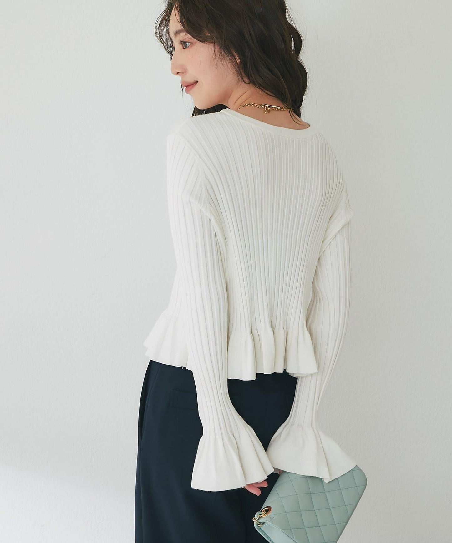 荷葉邊羅紋針織開衫