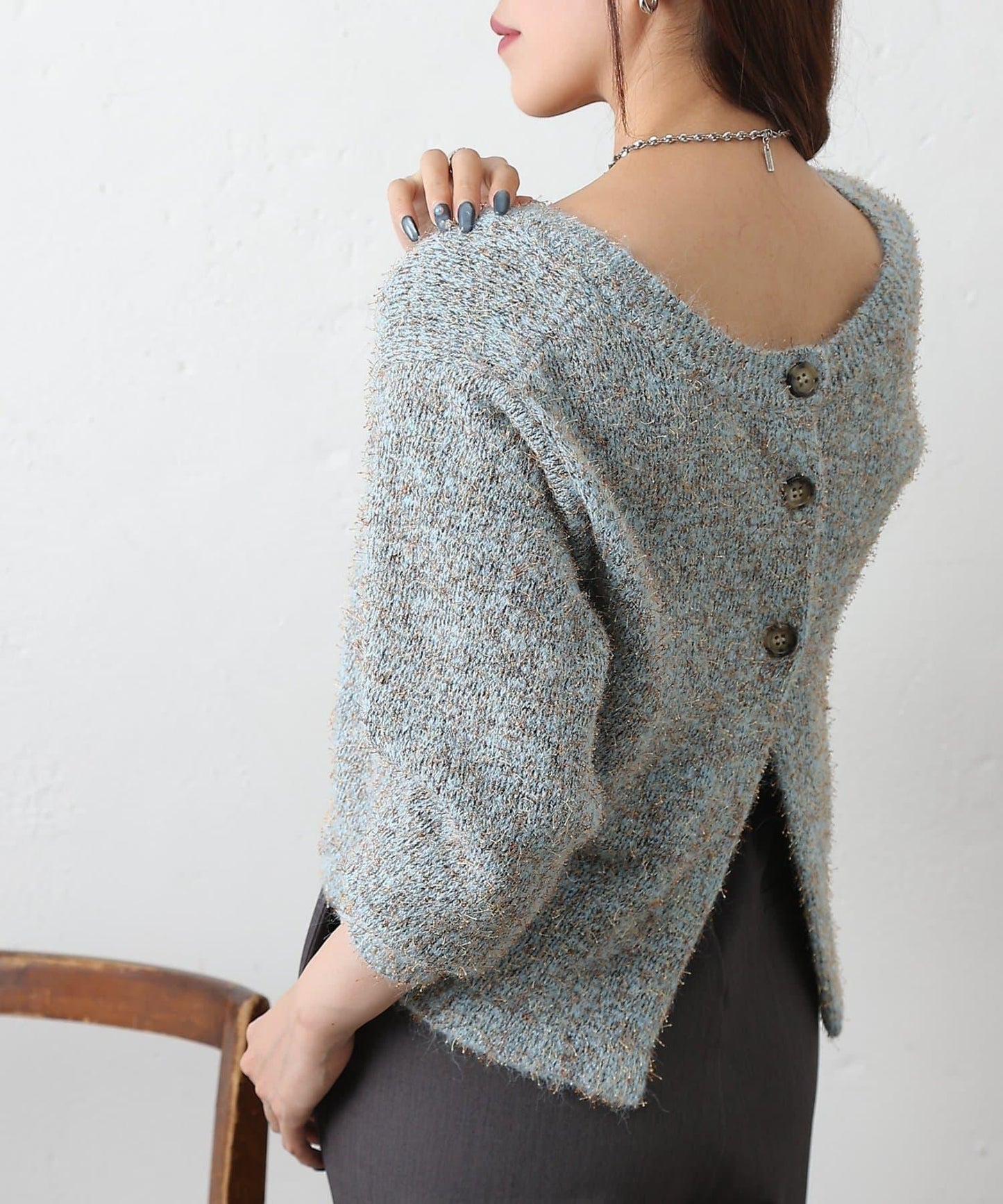 混紡紗線2WAY針織套頭衫