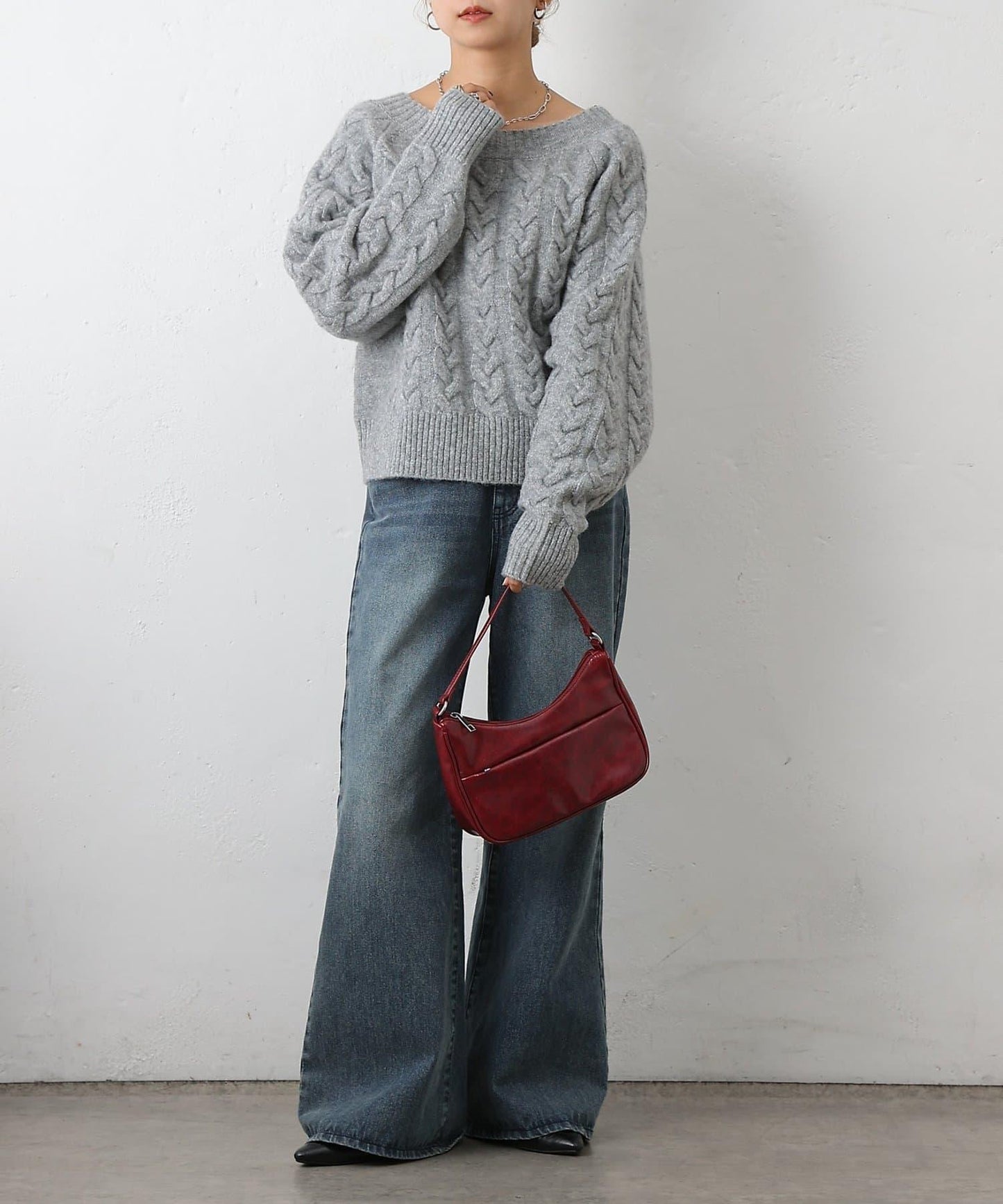 加絨麻花針織套頭衫