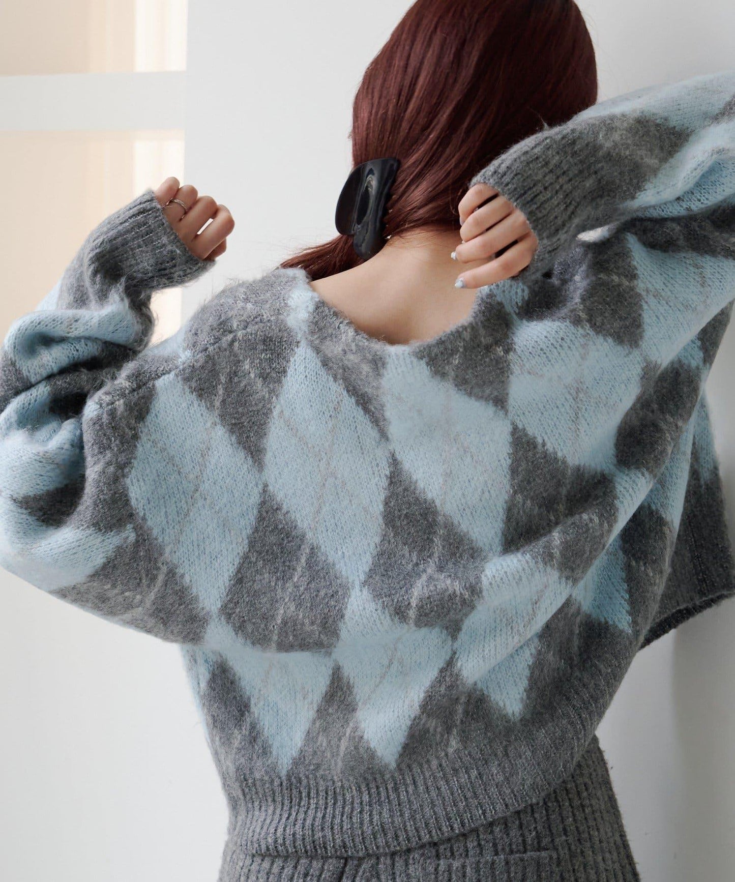 菱格絨面針織開衫