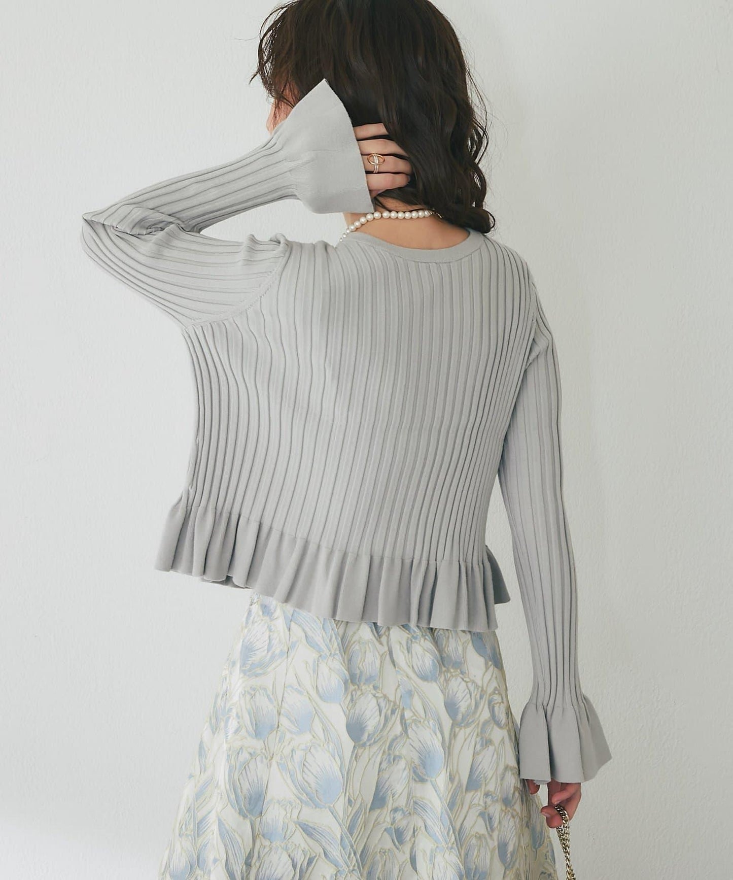 荷葉邊羅紋針織開衫