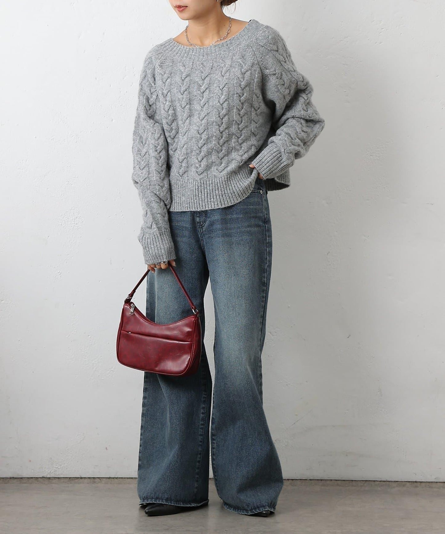 加絨麻花針織套頭衫