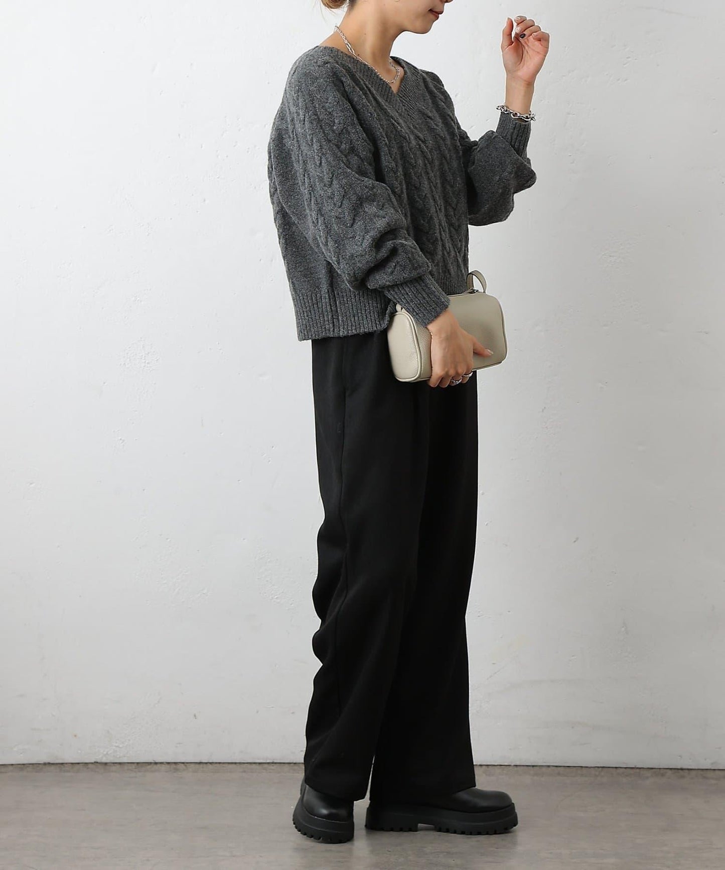 加絨麻花針織套頭衫