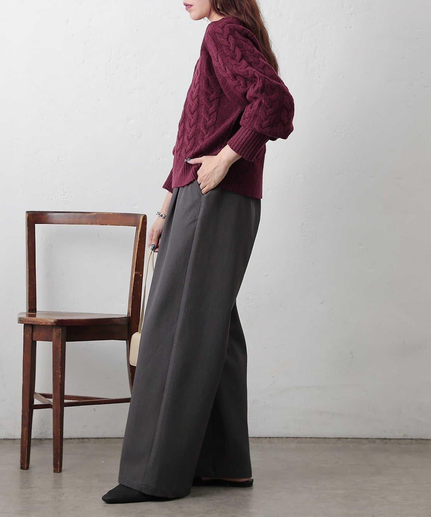 加絨麻花針織套頭衫