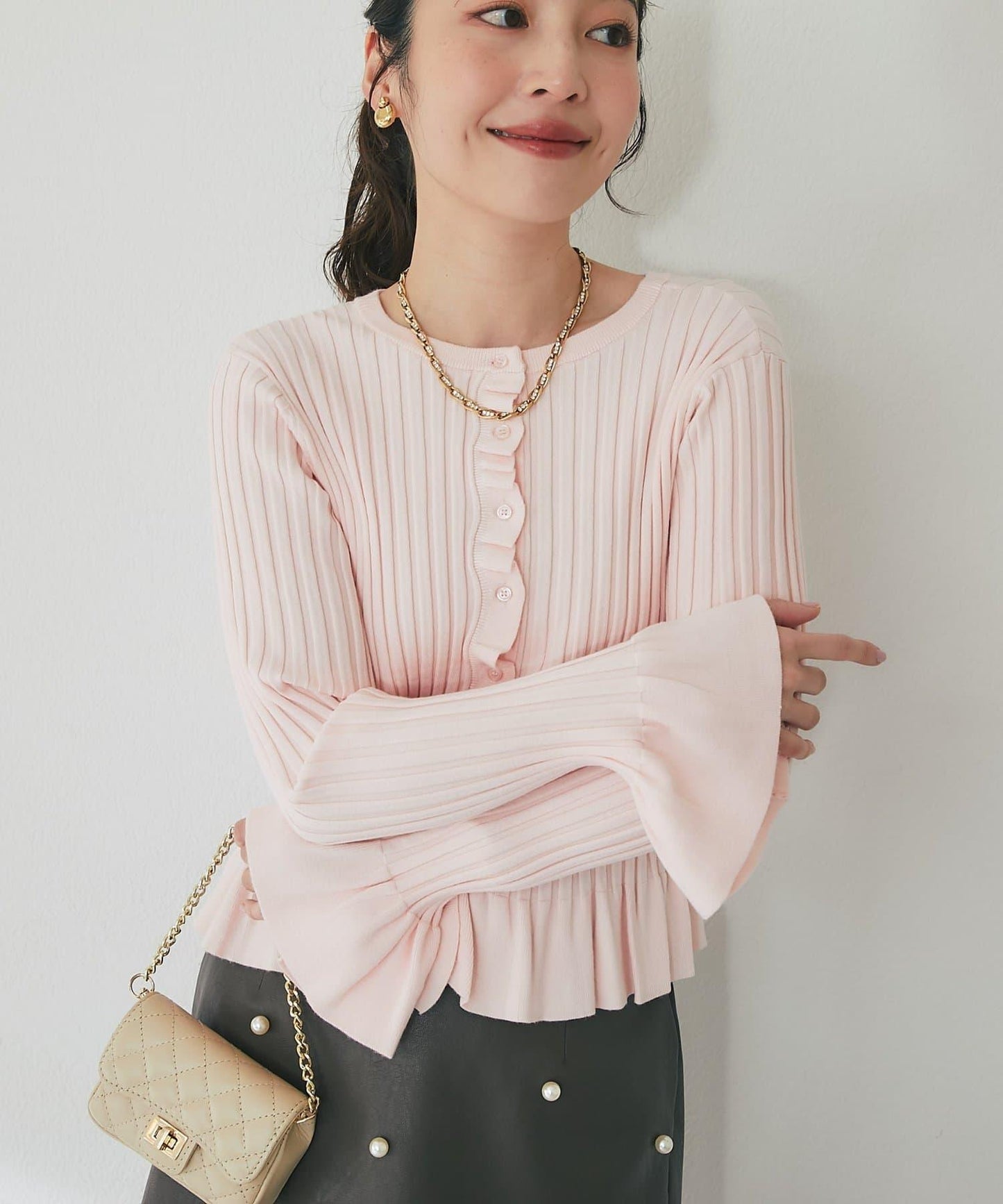 荷葉邊羅紋針織開衫