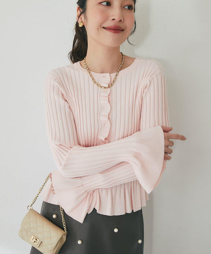 荷葉邊羅紋針織開衫