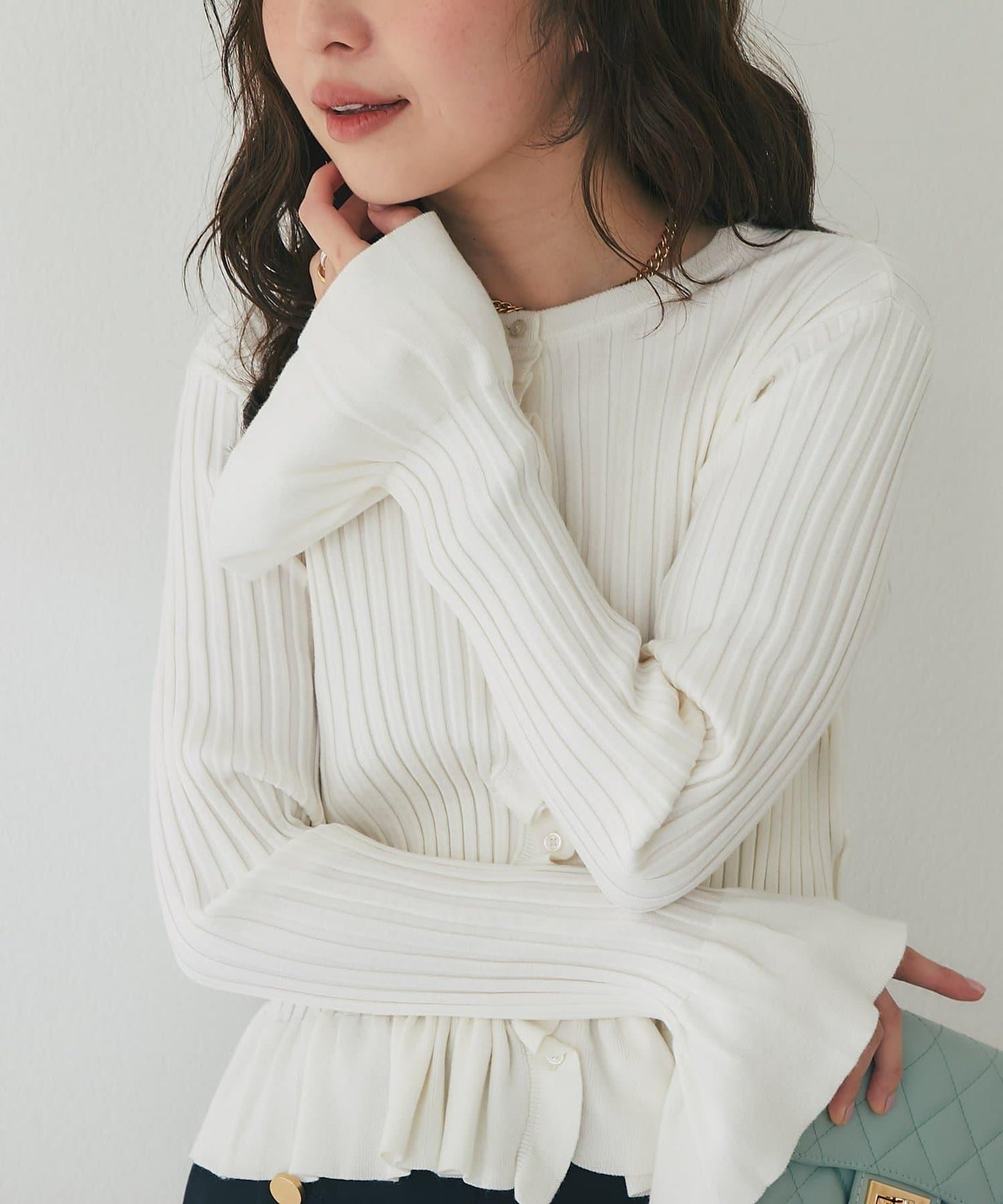 荷葉邊羅紋針織開衫