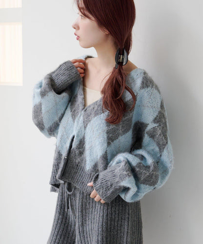 菱格絨面針織開衫