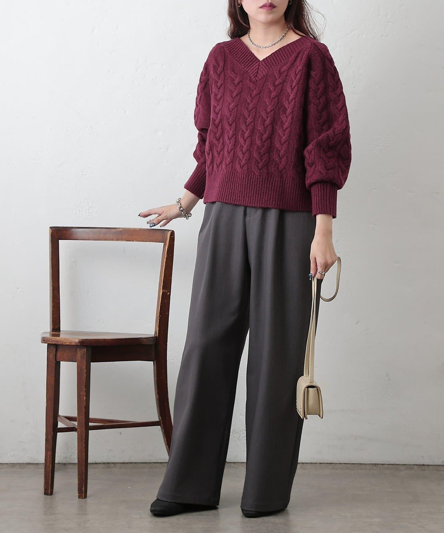 加絨麻花針織套頭衫