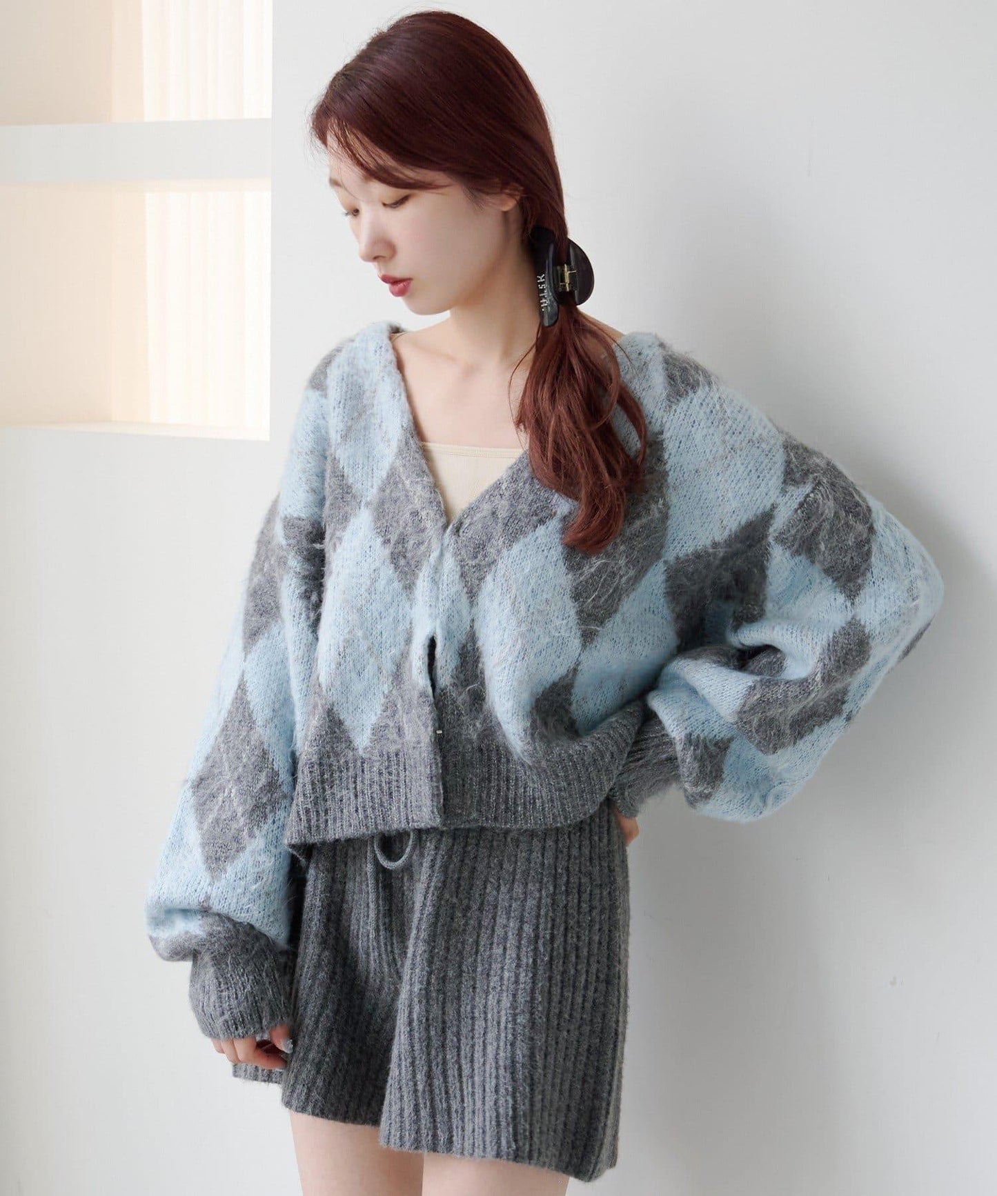 菱格絨面針織開衫