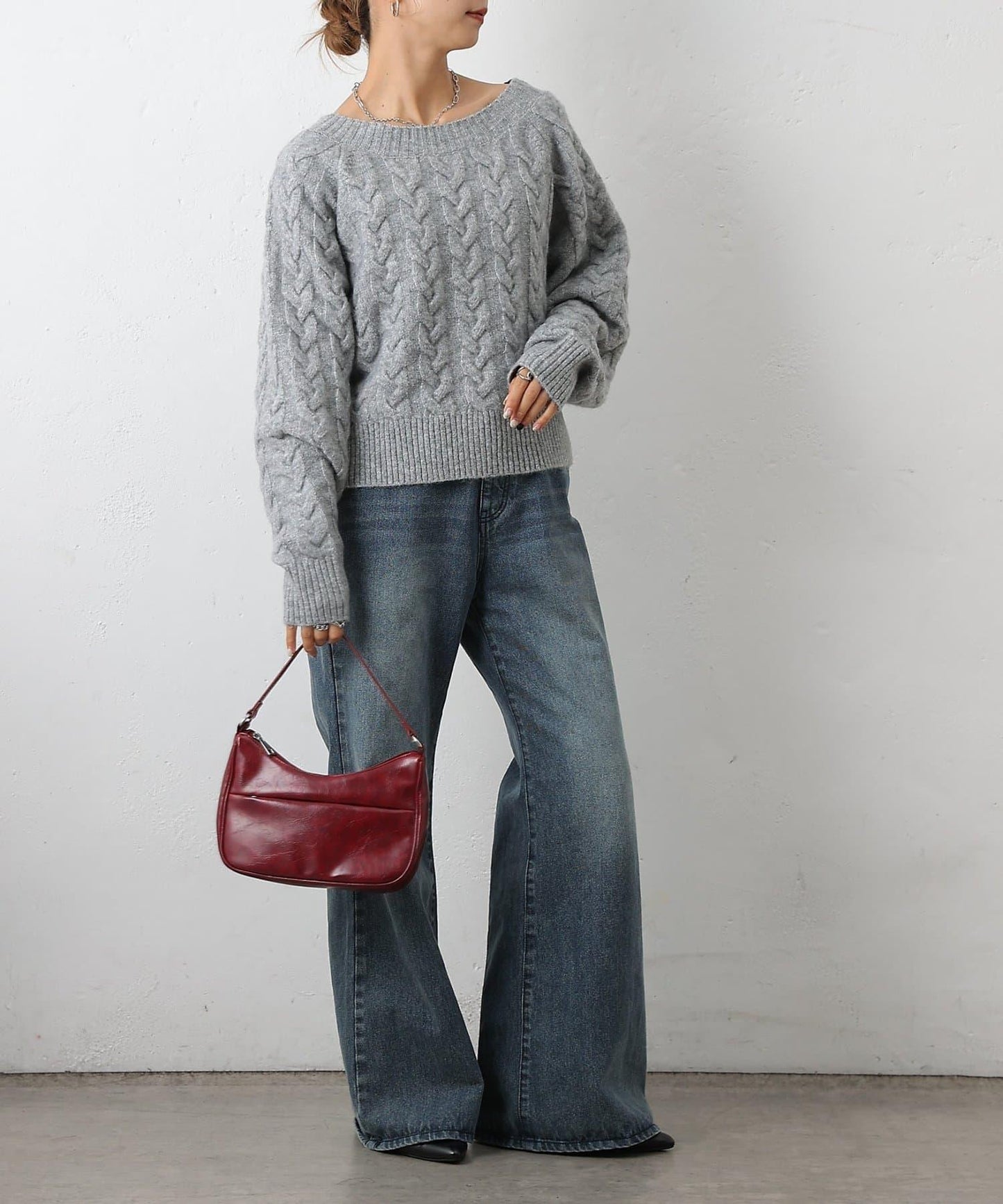 加絨麻花針織套頭衫