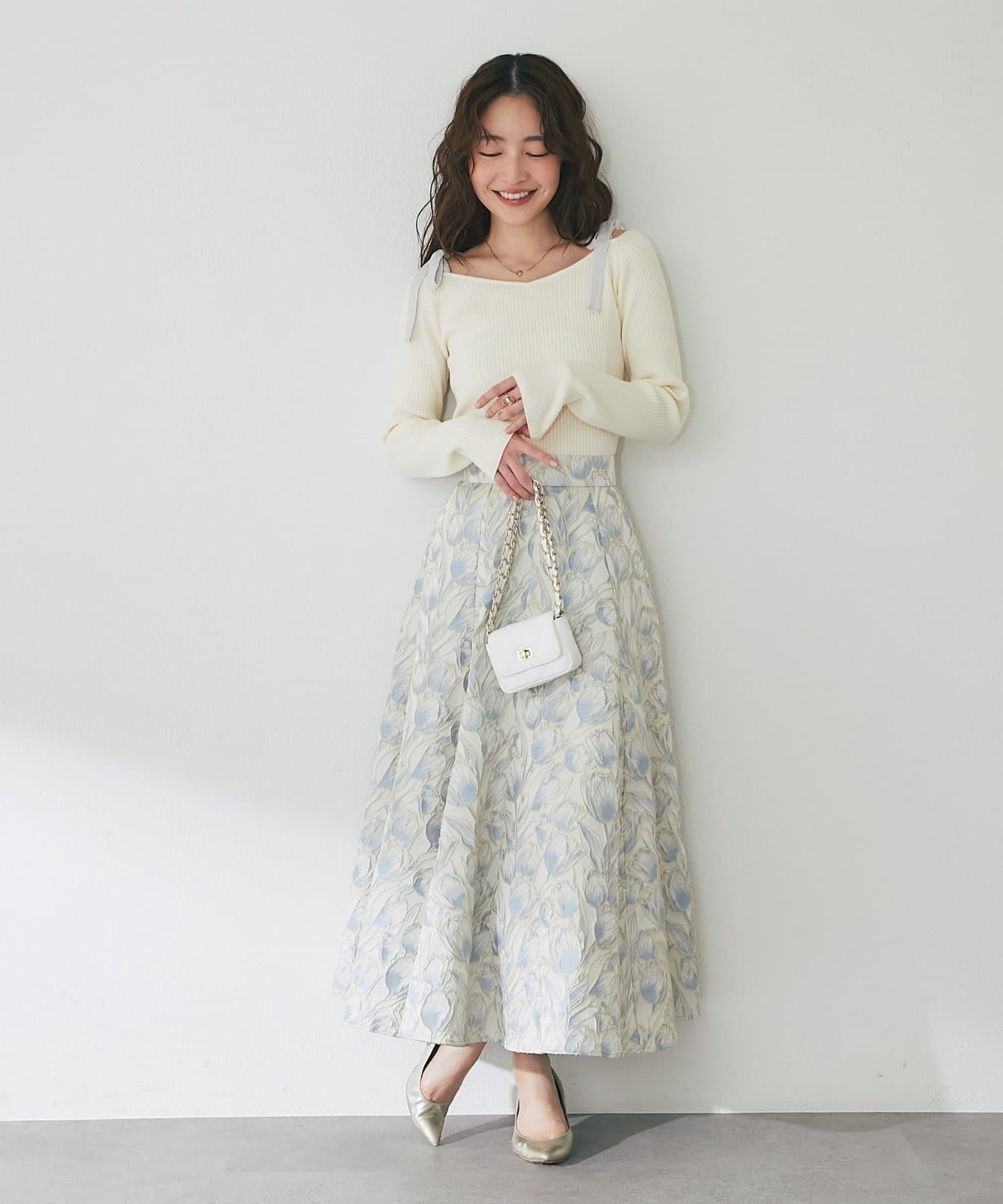 安哥拉觸感蝴蝶結一字肩針織衫