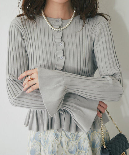 荷葉邊羅紋針織開衫