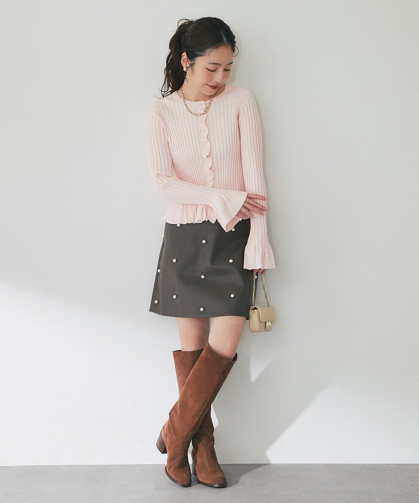 荷葉邊羅紋針織開衫