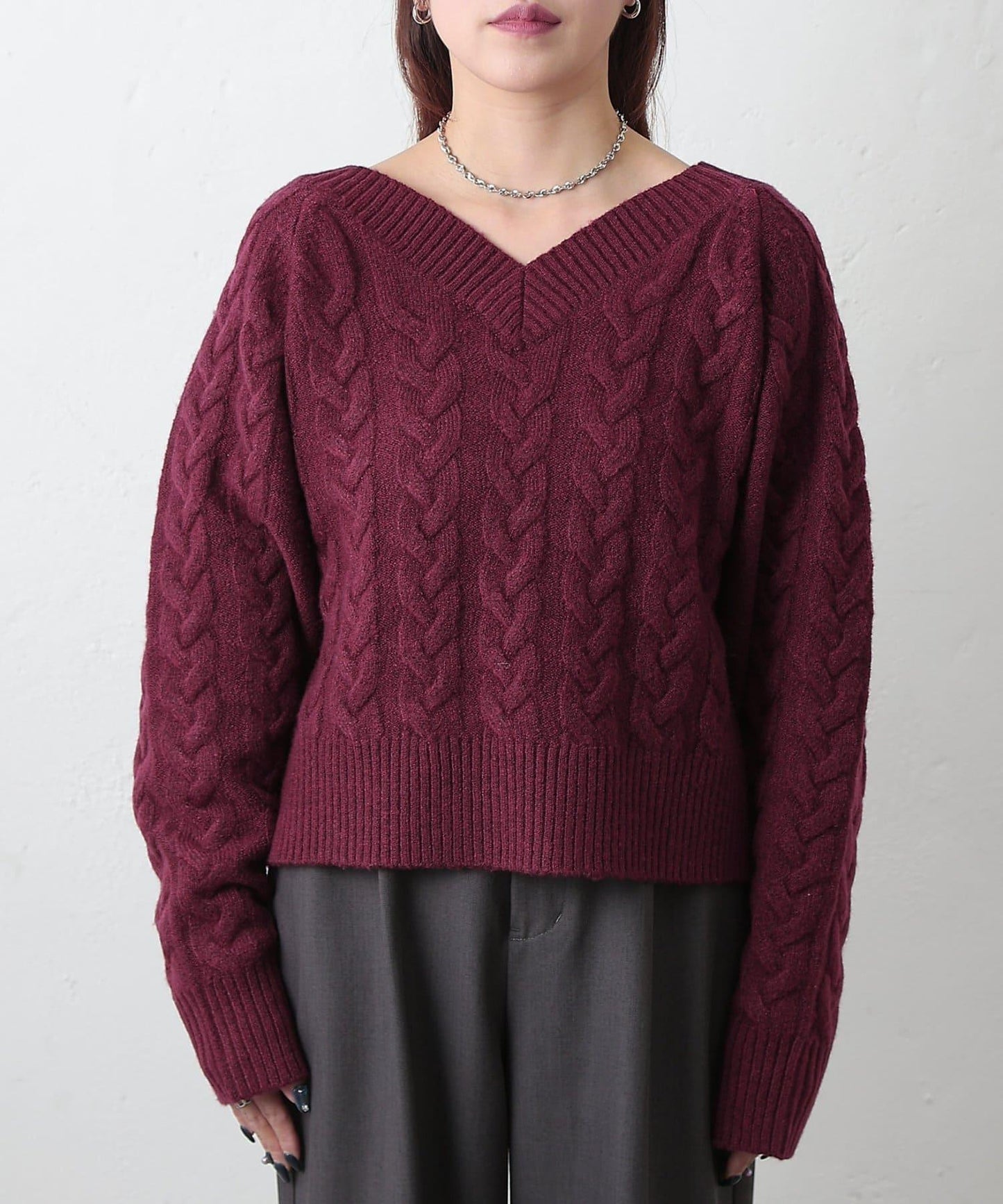 加絨麻花針織套頭衫