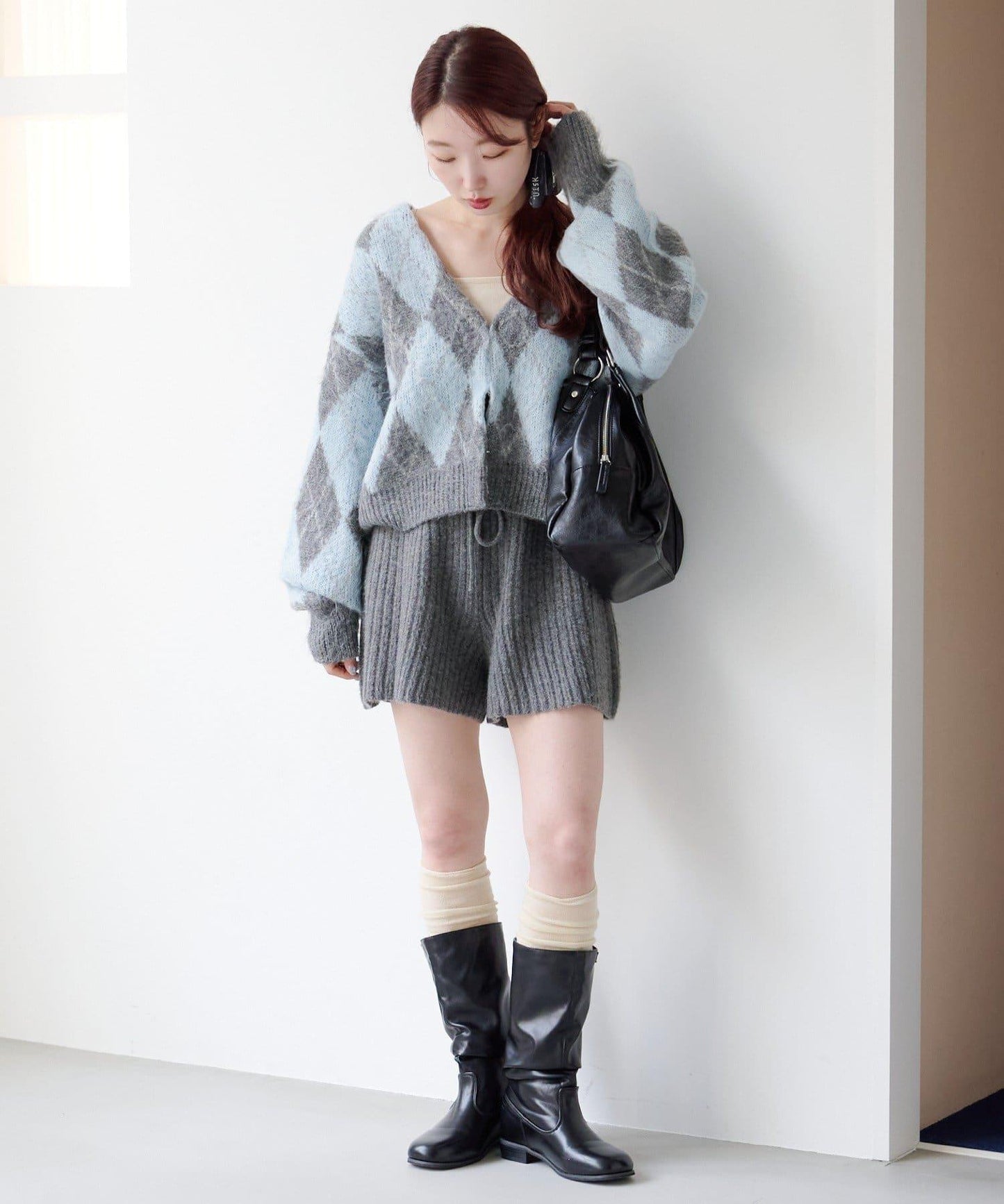 菱格絨面針織開衫