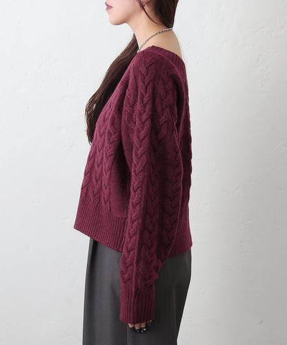 加絨麻花針織套頭衫