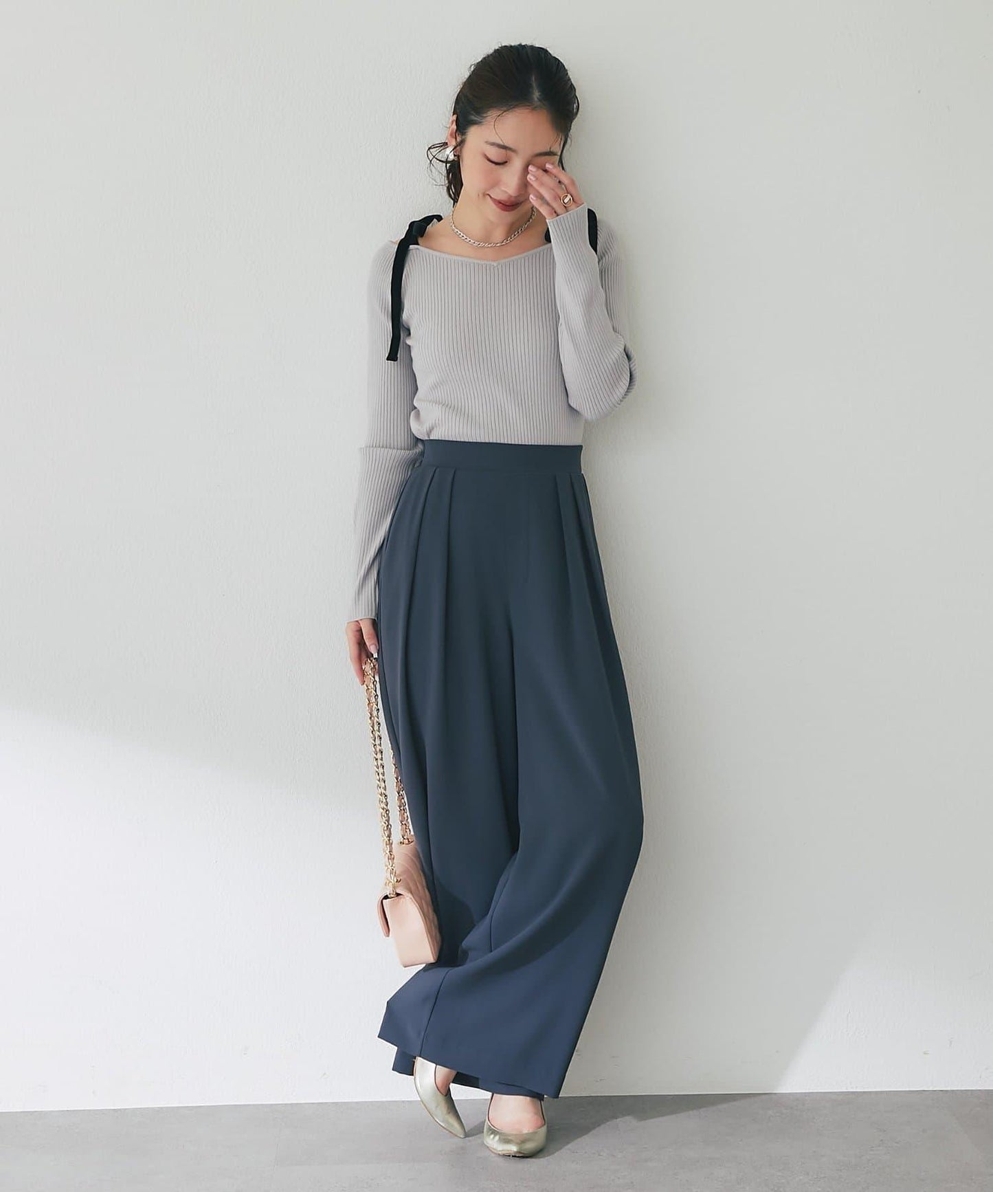 安哥拉觸感蝴蝶結一字肩針織衫