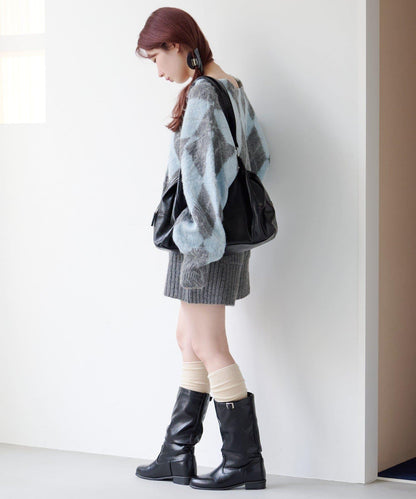 菱格絨面針織開衫