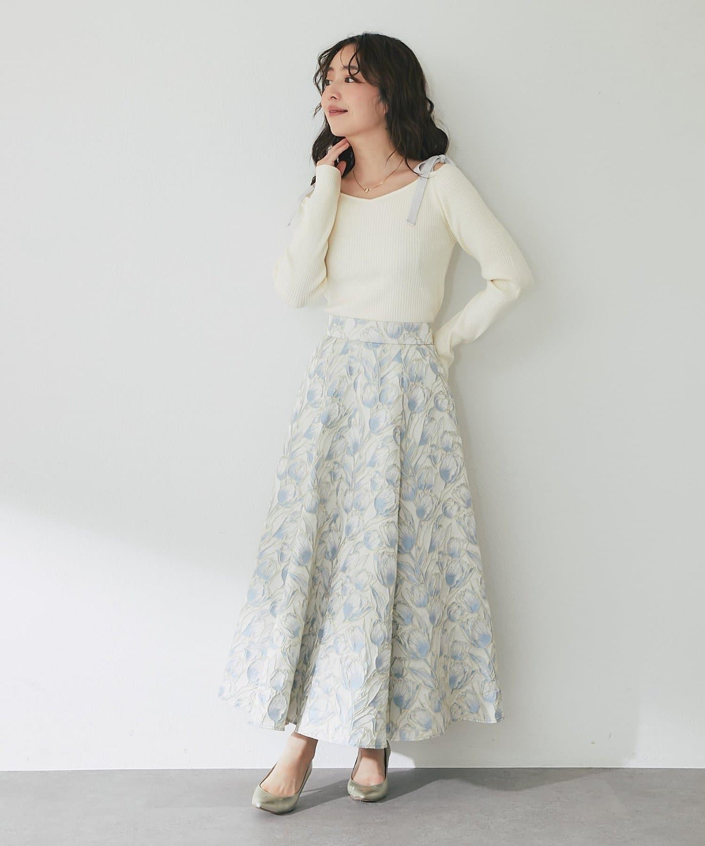 安哥拉觸感蝴蝶結一字肩針織衫