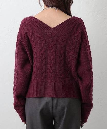 加絨麻花針織套頭衫