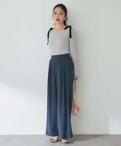 安哥拉觸感蝴蝶結一字肩針織衫