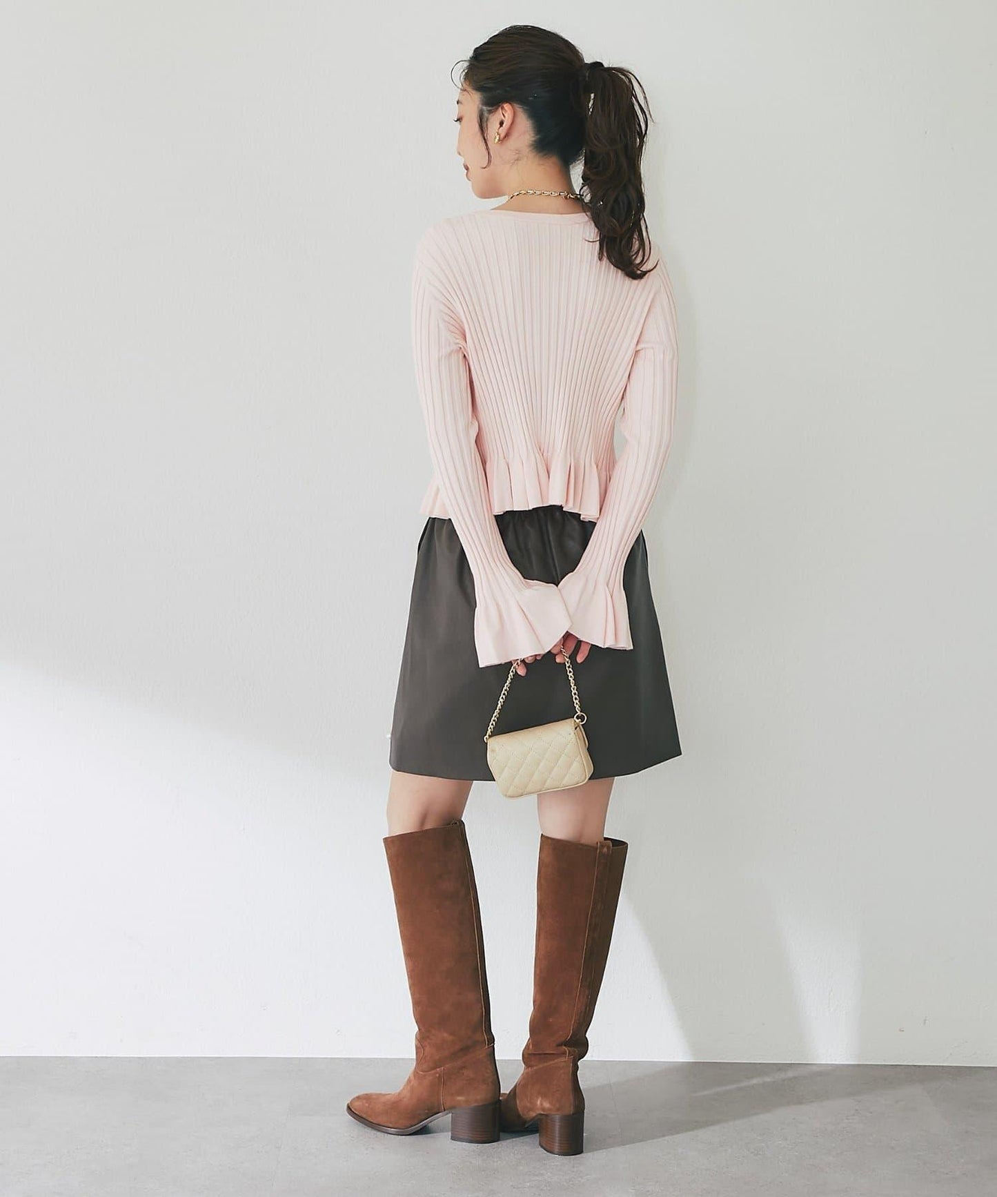 荷葉邊羅紋針織開衫