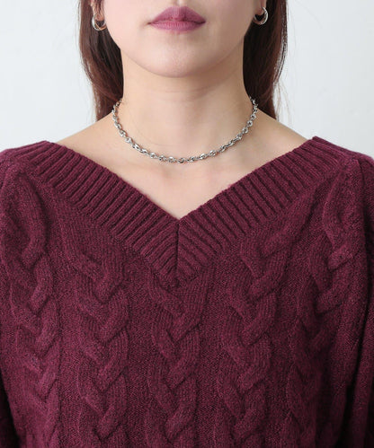 加絨麻花針織套頭衫