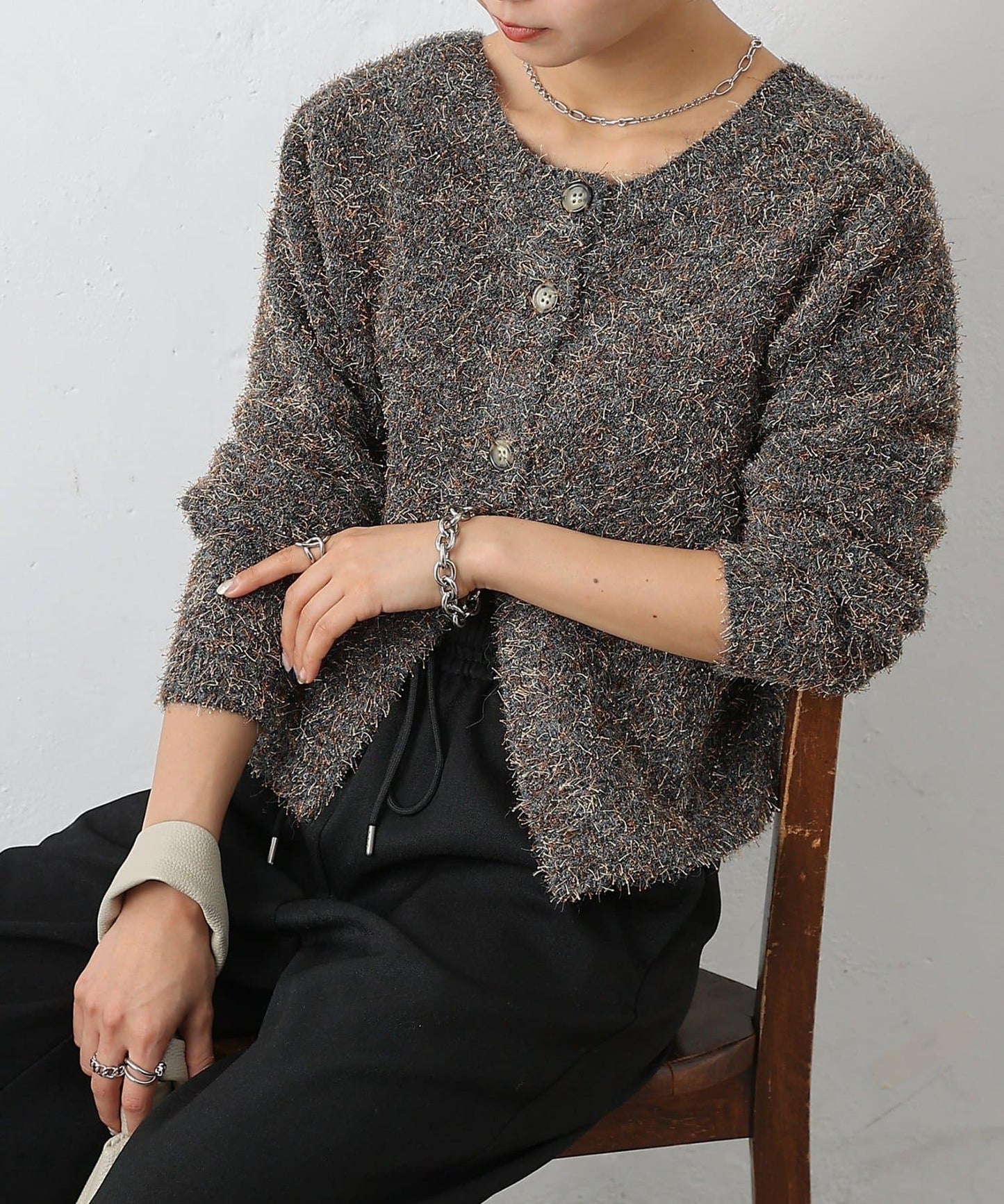 混紡紗線2WAY針織套頭衫