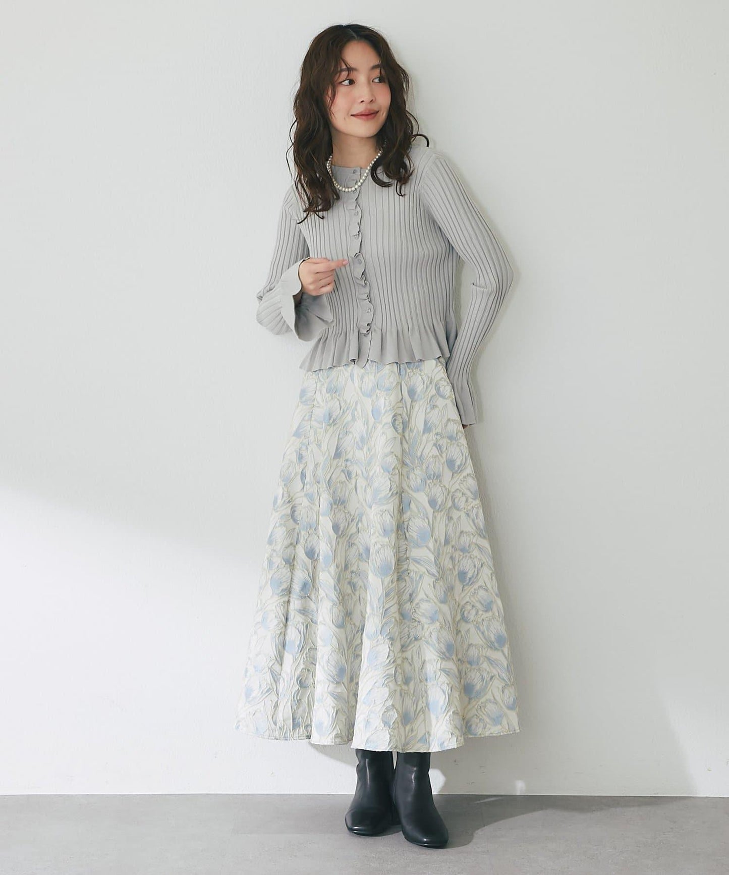 荷葉邊羅紋針織開衫