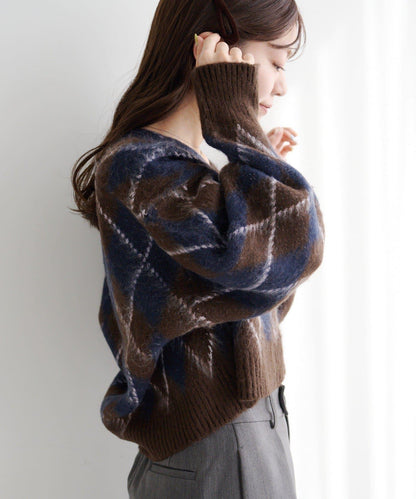 菱格絨面針織開衫