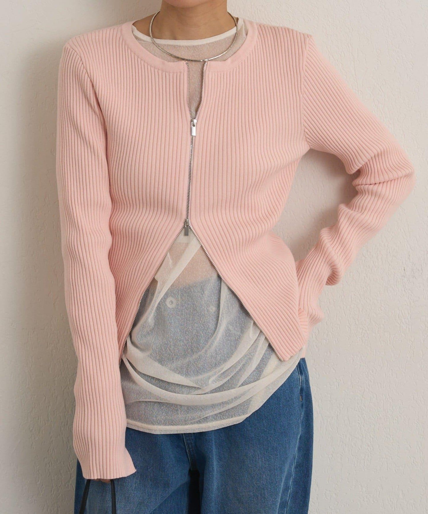 雙拉鍊羅紋開衫