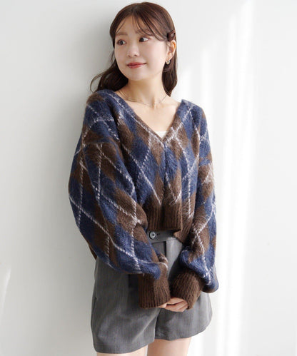 菱格絨面針織開衫