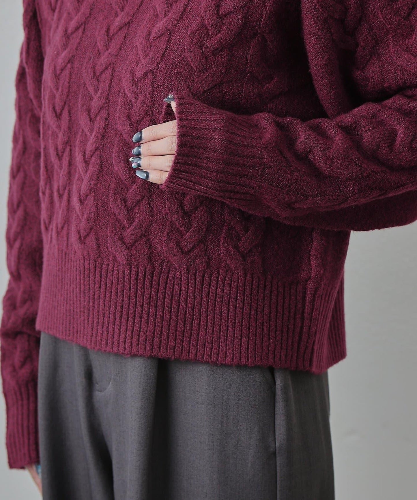 加絨麻花針織套頭衫