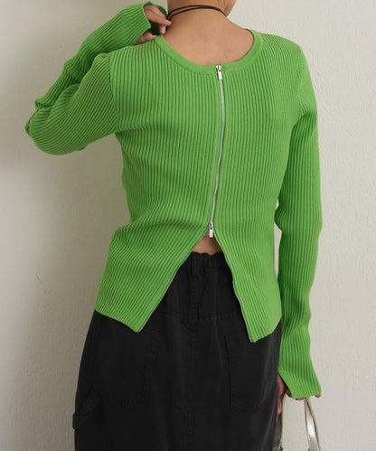 雙拉鍊羅紋開衫