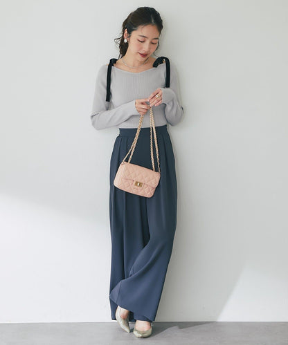 安哥拉觸感蝴蝶結一字肩針織衫